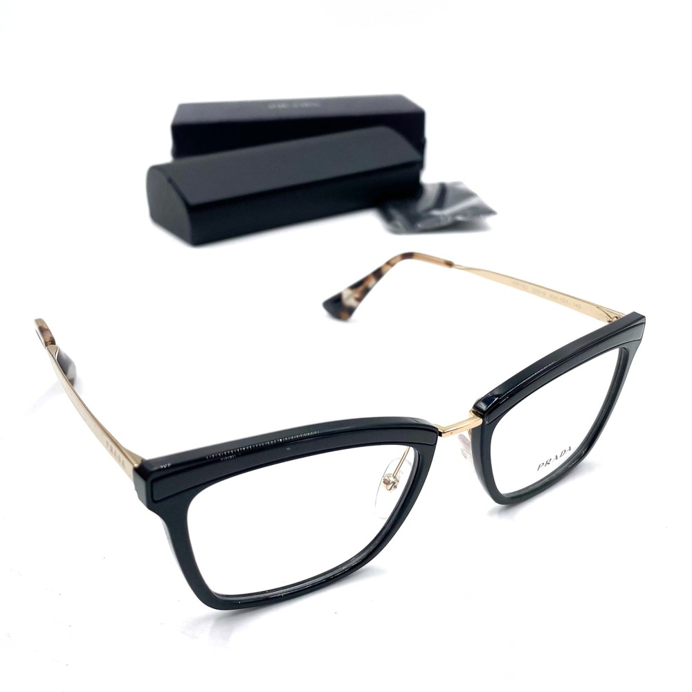 Prada Eyeglasses Black Frames Gold Arms Women's Made in Italy VPR 15U